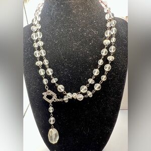 VINTAGE Silpada N1503 925 Toggle & Clear Crystal Necklace 35” Long
